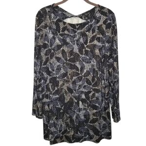 J. JILL Wearever black white blue brown pullover shirt top Strecthy Travel Sz MP
